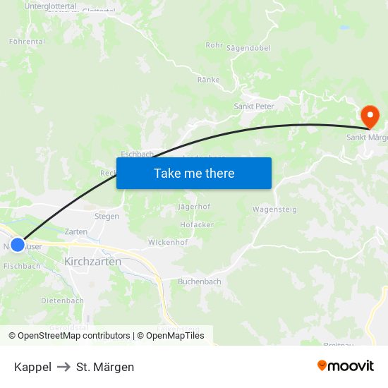 Kappel to St. Märgen map