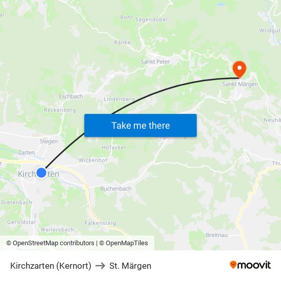 Kirchzarten (Kernort) to St. Märgen map