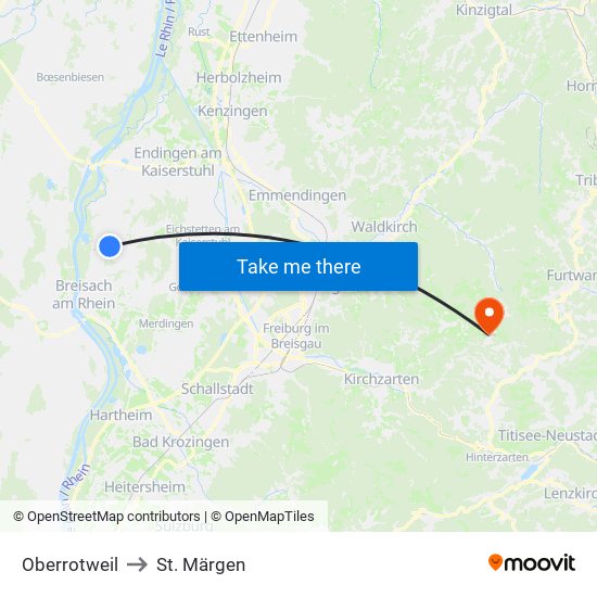 Oberrotweil to St. Märgen map