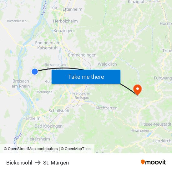 Bickensohl to St. Märgen map