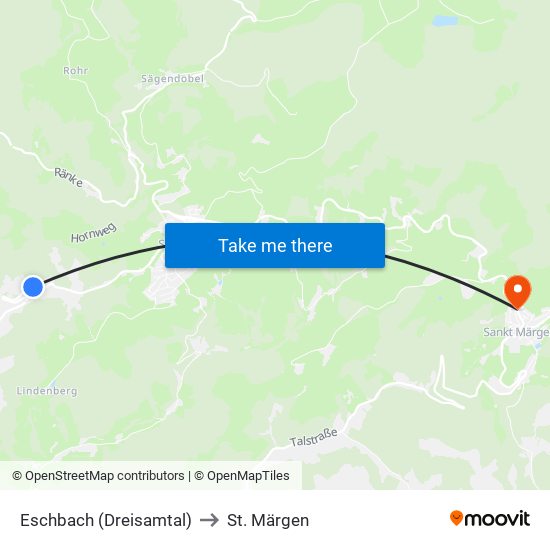 Eschbach (Dreisamtal) to St. Märgen map