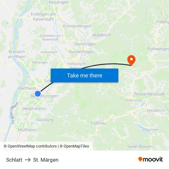 Schlatt to St. Märgen map