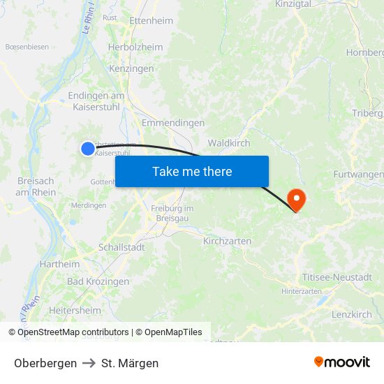Oberbergen to St. Märgen map