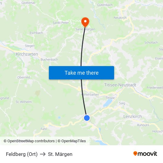 Feldberg (Ort) to St. Märgen map