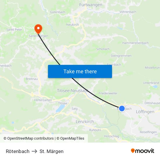 Rötenbach to St. Märgen map