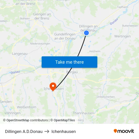 Dillingen A.D.Donau to Ichenhausen map