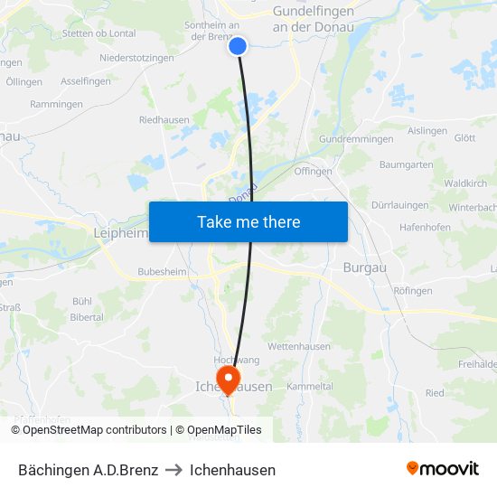 Bächingen A.D.Brenz to Ichenhausen map
