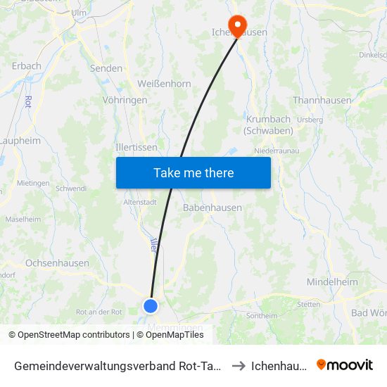 Gemeindeverwaltungsverband Rot-Tannheim to Ichenhausen map