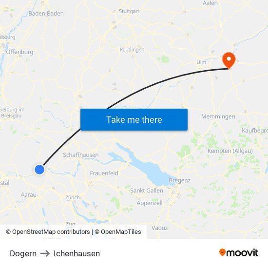 Dogern to Ichenhausen map