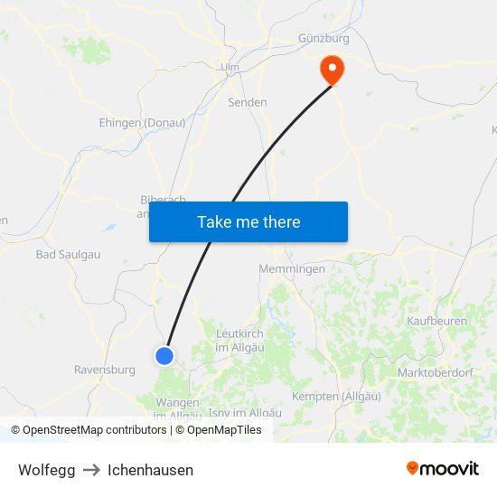 Wolfegg to Ichenhausen map