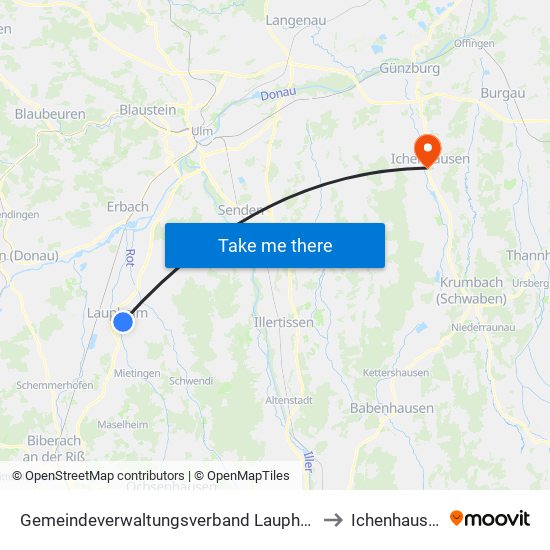 Gemeindeverwaltungsverband Laupheim to Ichenhausen map