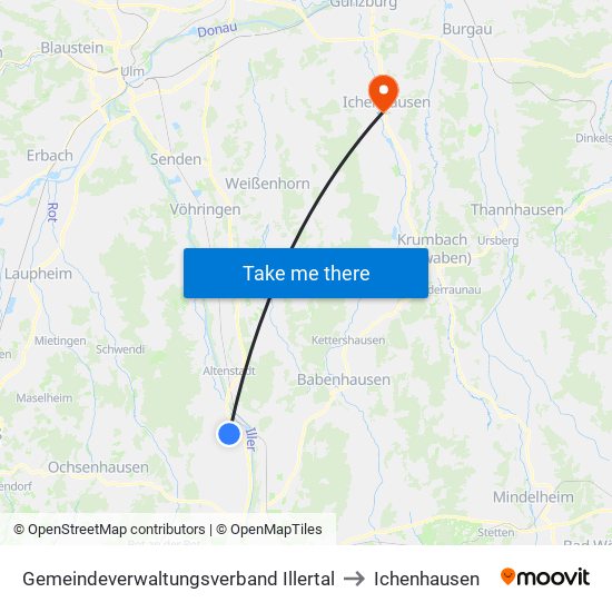 Gemeindeverwaltungsverband Illertal to Ichenhausen map