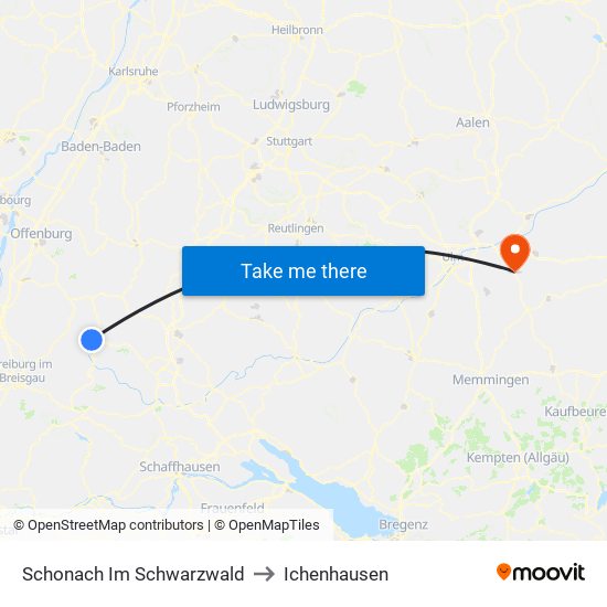 Schonach Im Schwarzwald to Ichenhausen map