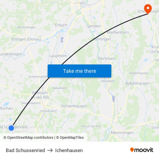 Bad Schussenried to Ichenhausen map