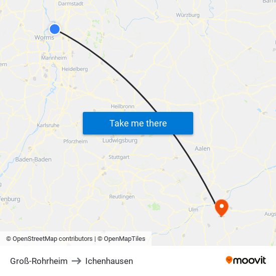 Groß-Rohrheim to Ichenhausen map