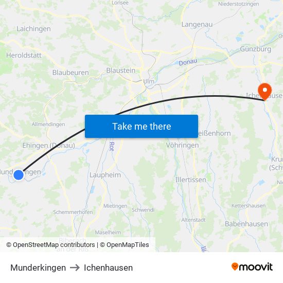 Munderkingen to Ichenhausen map