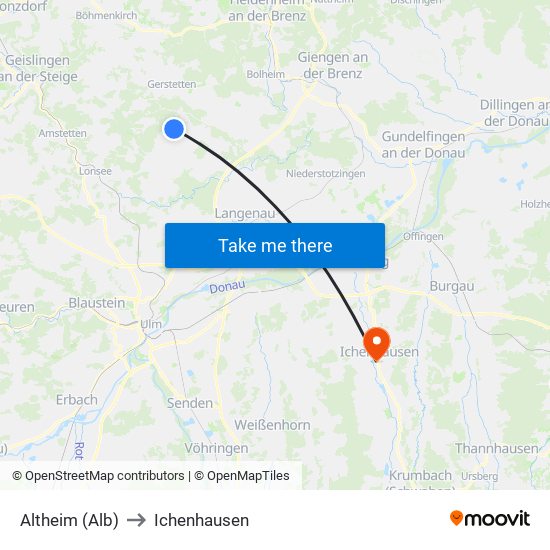 Altheim (Alb) to Ichenhausen map