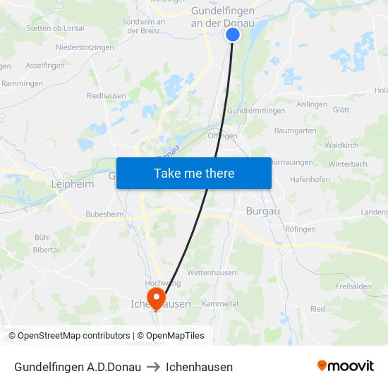 Gundelfingen A.D.Donau to Ichenhausen map