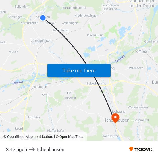 Setzingen to Ichenhausen map