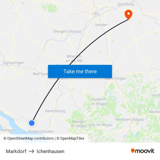 Markdorf to Ichenhausen map
