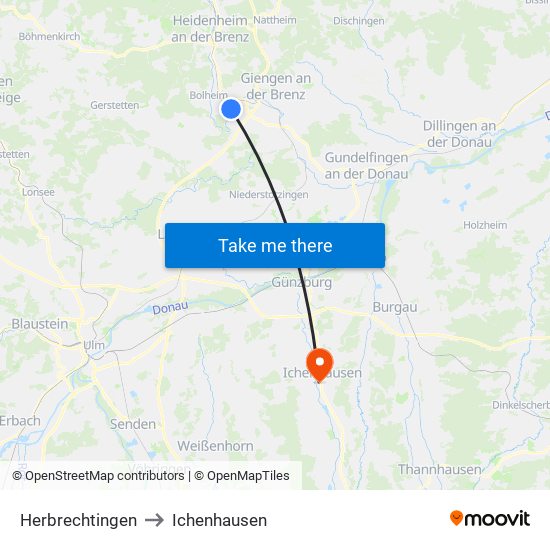 Herbrechtingen to Ichenhausen map