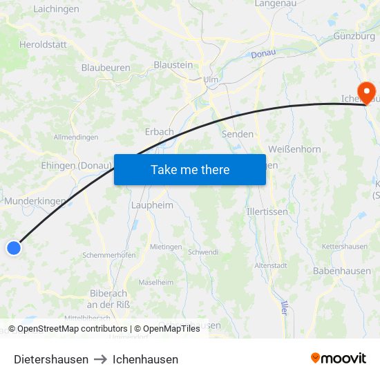 Dietershausen to Ichenhausen map