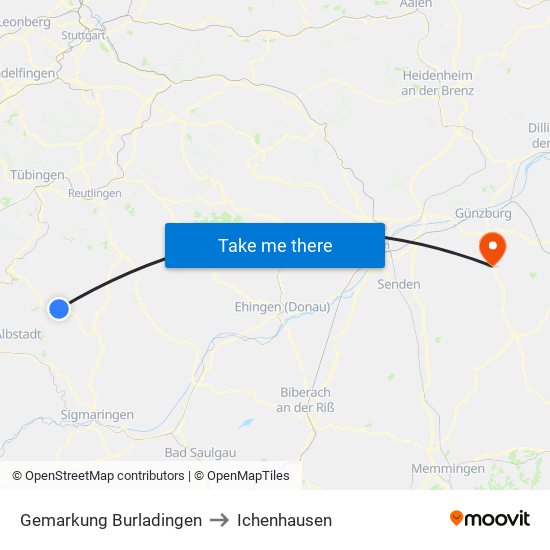 Gemarkung Burladingen to Ichenhausen map