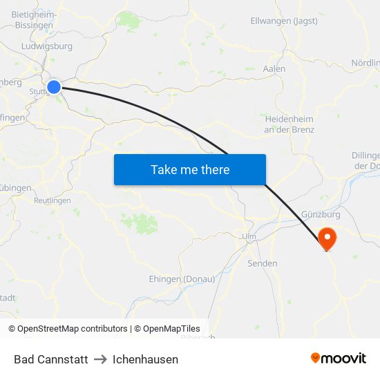 Bad Cannstatt to Ichenhausen map