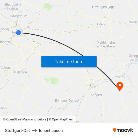 Stuttgart-Ost to Ichenhausen map