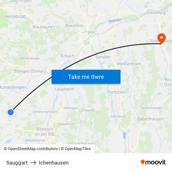 Sauggart to Ichenhausen map