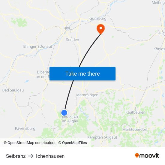 Seibranz to Ichenhausen map