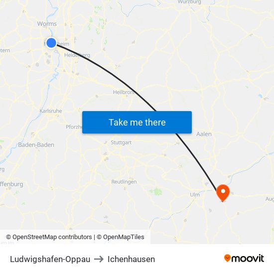 Ludwigshafen-Oppau to Ichenhausen map