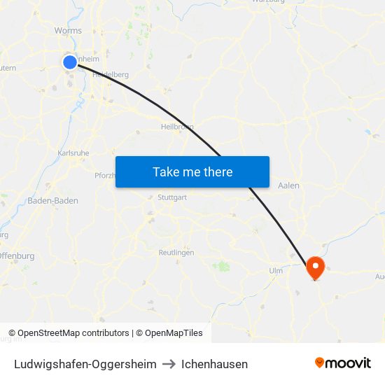 Ludwigshafen-Oggersheim to Ichenhausen map