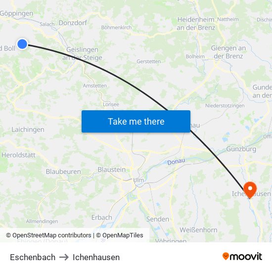 Eschenbach to Ichenhausen map