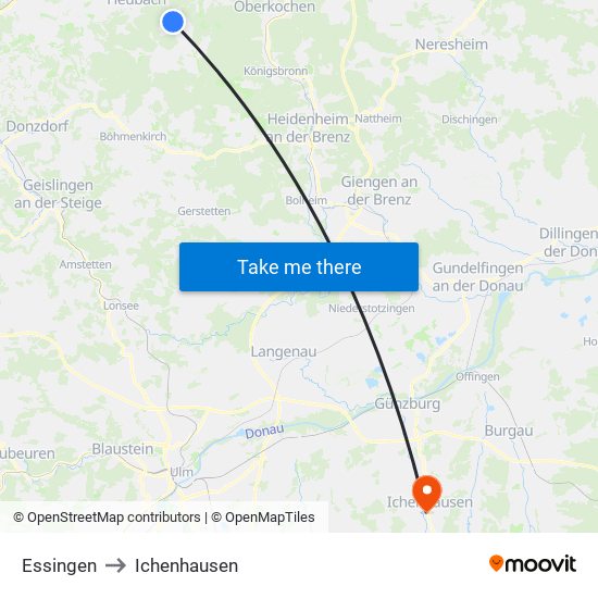 Essingen to Ichenhausen map