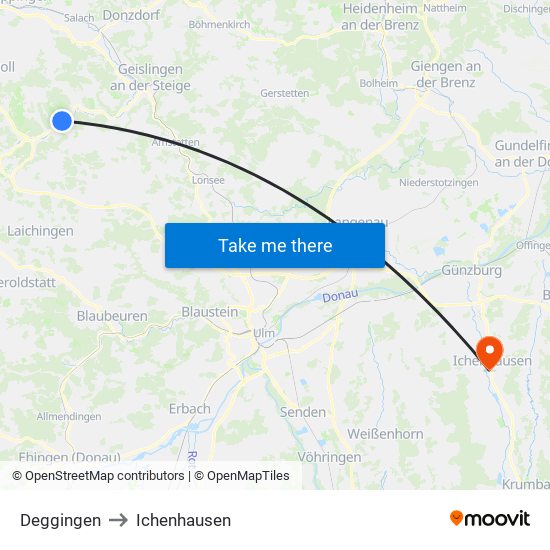 Deggingen to Ichenhausen map