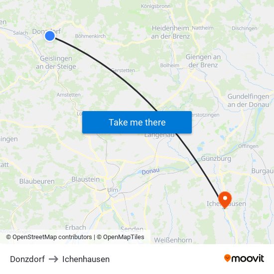 Donzdorf to Ichenhausen map