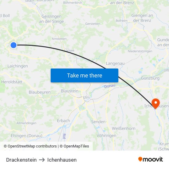 Drackenstein to Ichenhausen map