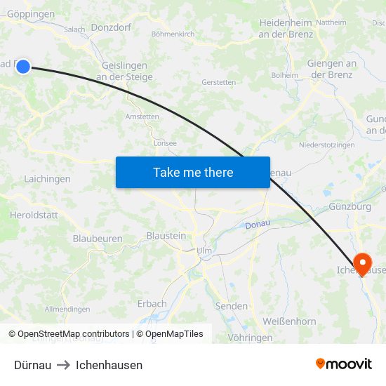 Dürnau to Ichenhausen map