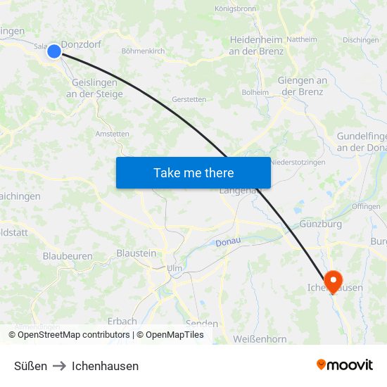 Süßen to Ichenhausen map