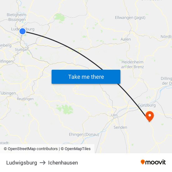 Ludwigsburg to Ichenhausen map