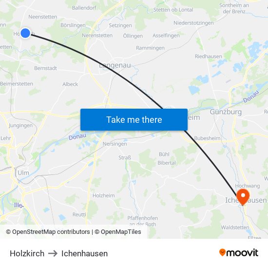 Holzkirch to Ichenhausen map