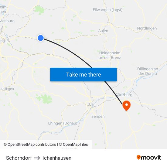 Schorndorf to Ichenhausen map