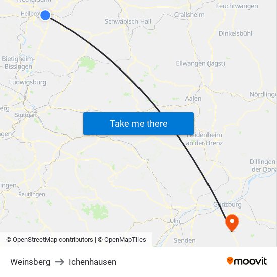 Weinsberg to Ichenhausen map