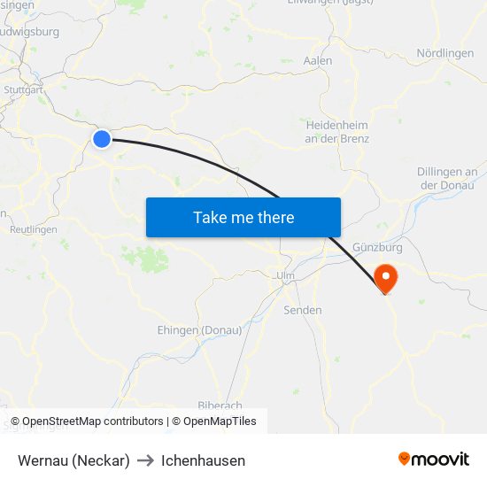 Wernau (Neckar) to Ichenhausen map