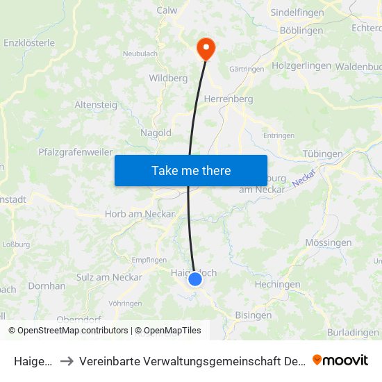 Haigerloch to Vereinbarte Verwaltungsgemeinschaft Der Stadt Herrenberg map