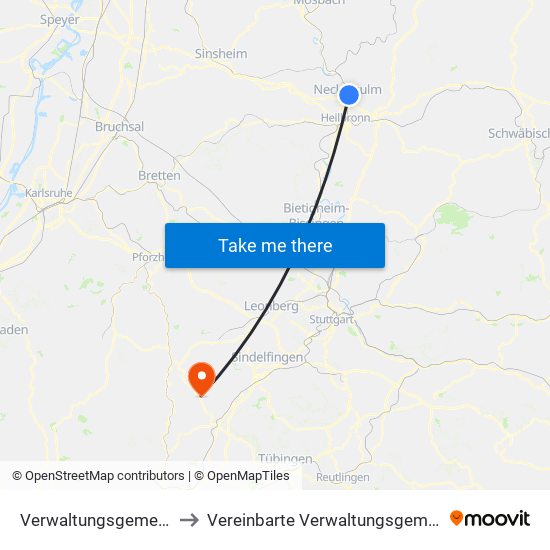 Verwaltungsgemeinschaft Neckarsulm to Vereinbarte Verwaltungsgemeinschaft Der Stadt Herrenberg map