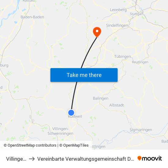 Villingendorf to Vereinbarte Verwaltungsgemeinschaft Der Stadt Herrenberg map