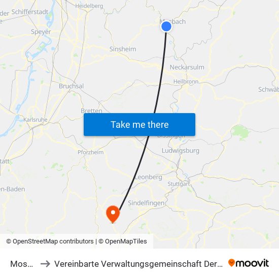 Mosbach to Vereinbarte Verwaltungsgemeinschaft Der Stadt Herrenberg map