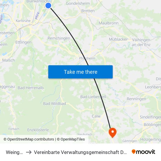 Weingarten to Vereinbarte Verwaltungsgemeinschaft Der Stadt Herrenberg map